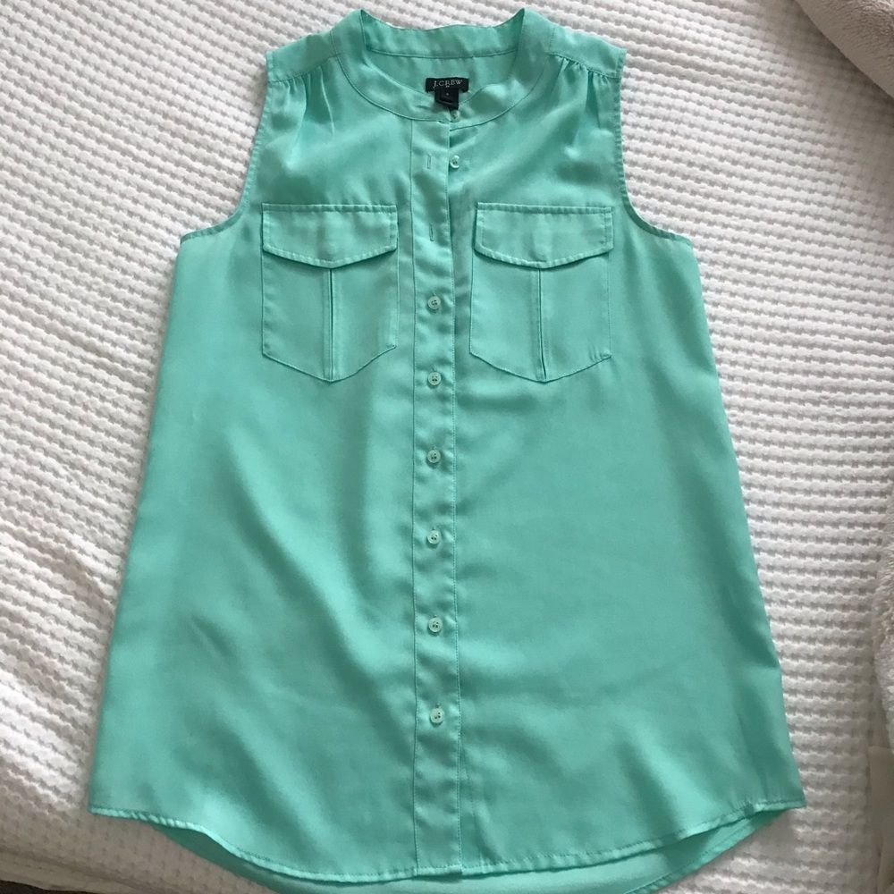 J. Crew Teal Sleeveless Button-up Shirt